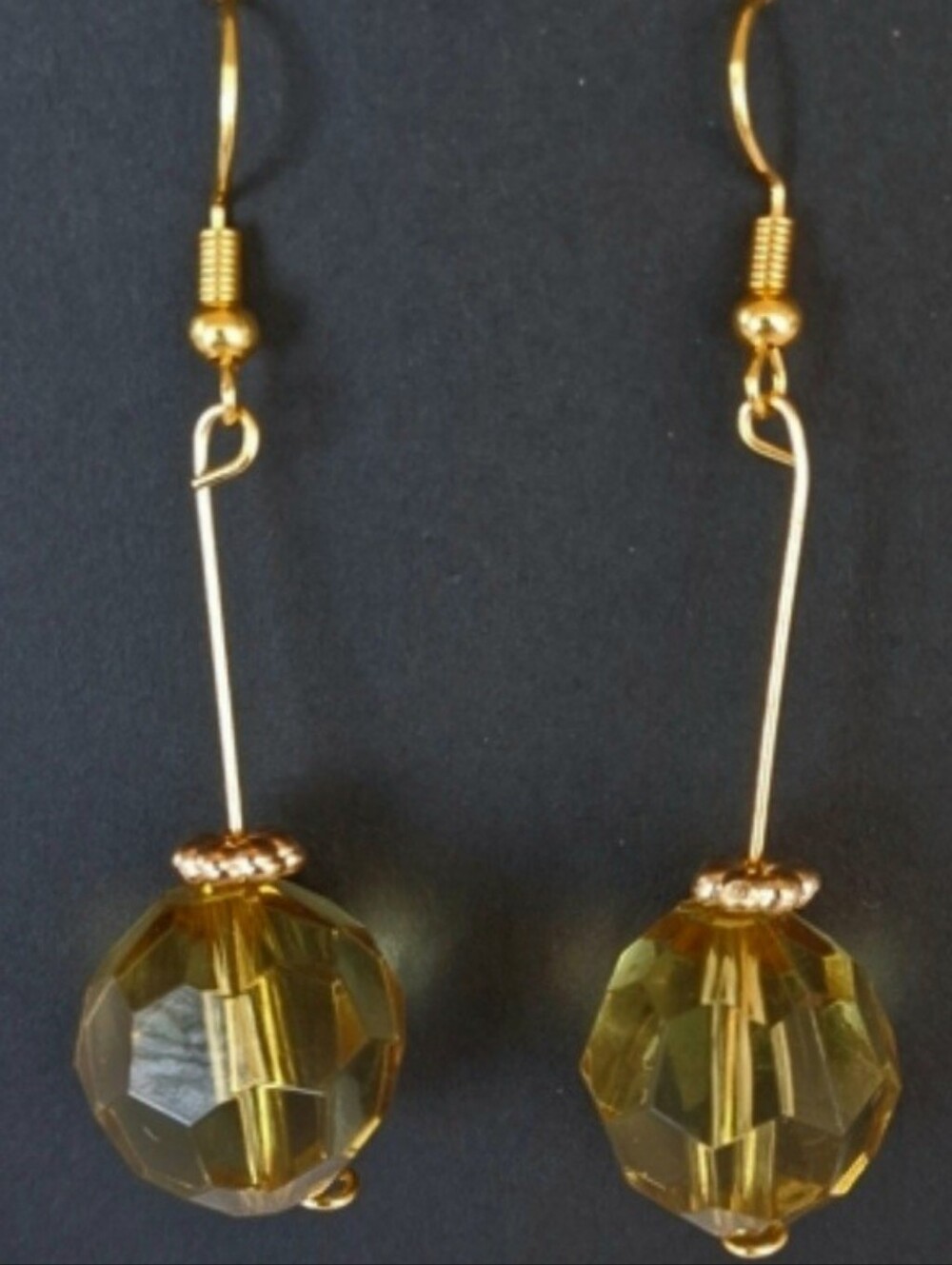 Yellow Faceted Drop Earrings with Gold Tones - Women's Jewelry